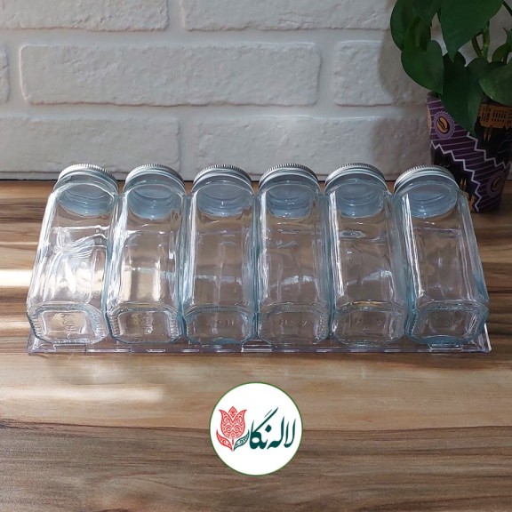 جا ادویه شیشه ای 6عددی با استند